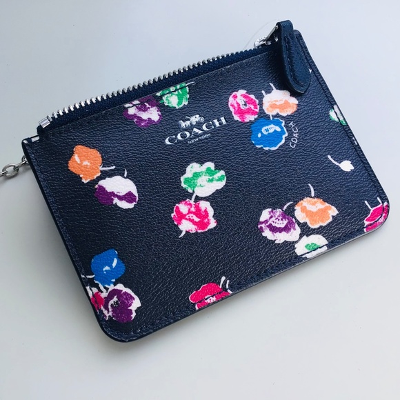 COACH card and key wallet, black leather with floral pattern - NWOT - Picture 4 of 6